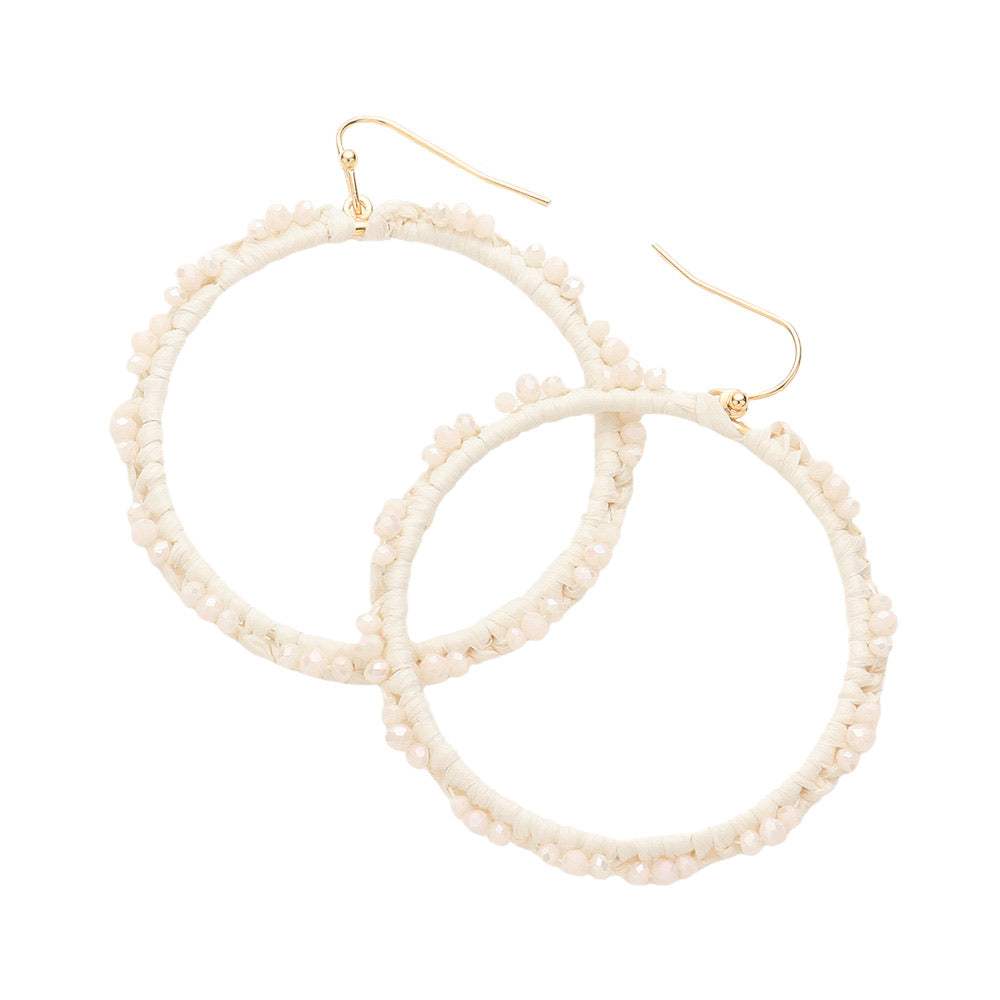 Beaded Pointed Raffia Wrapped Open Circle Dangle Earrings - Madeline Love - Flyclothing LLC