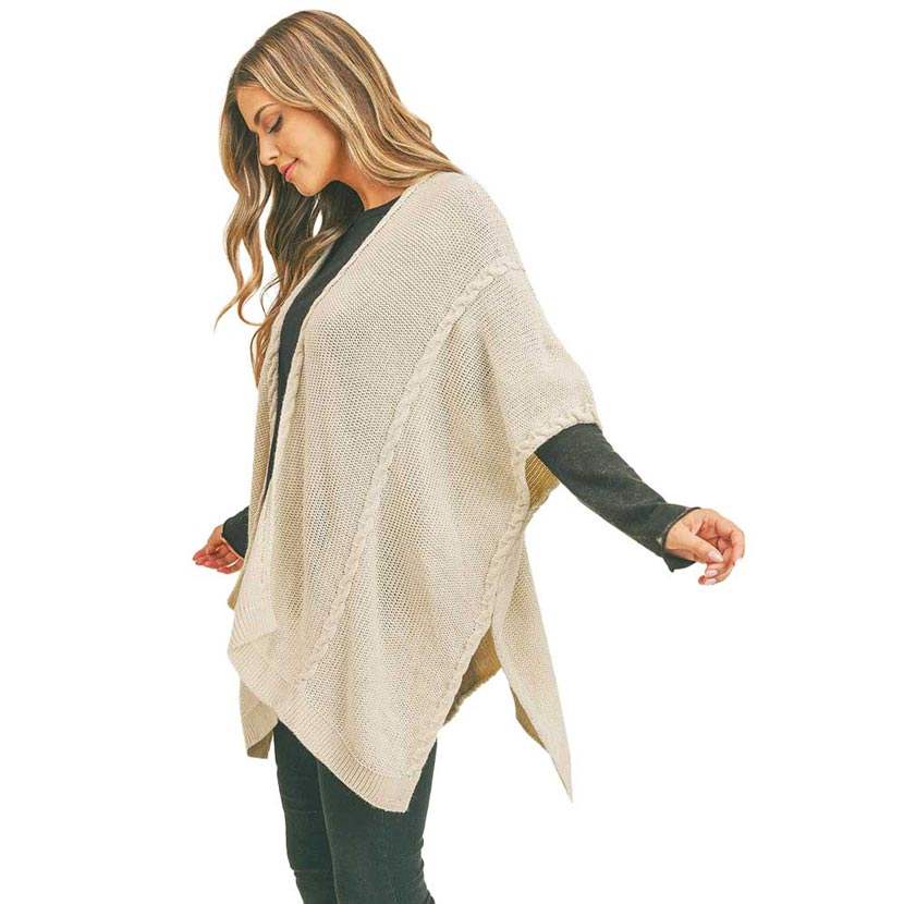 Braided Trim Lined Kimono Poncho Ruana - Madeline Love - Flyclothing LLC