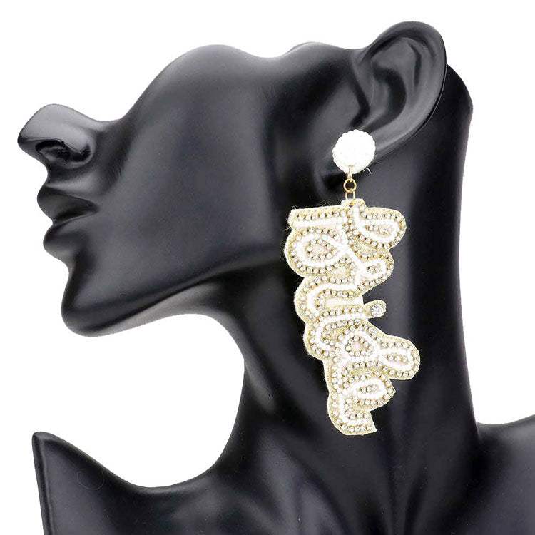 Bride Felt Back Rhinestone Beaded Message Dangle Earrings - Madeline Love - Flyclothing LLC