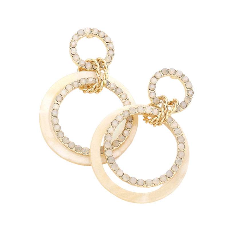 Celluloid Acetate Rhinestone Embellished Open Circle Link Dangle Earrings - Madeline Love - Flyclothing LLC