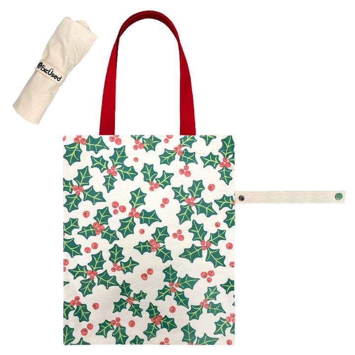 Christmas Poinsettia Printed Foldable Eco Bag - Madeline Love - Flyclothing LLC