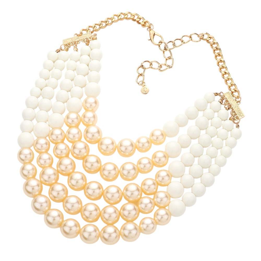 Chunky Multi Strand Pearl Bib Necklace - Madeline Love - Flyclothing LLC