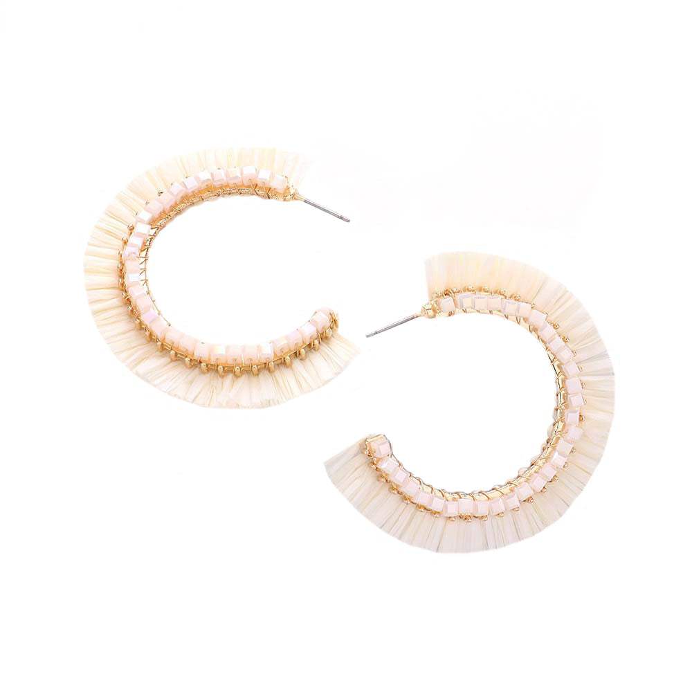 Cube Bead Embellished Raffia Hoop Earrings - Madeline Love - Flyclothing LLC