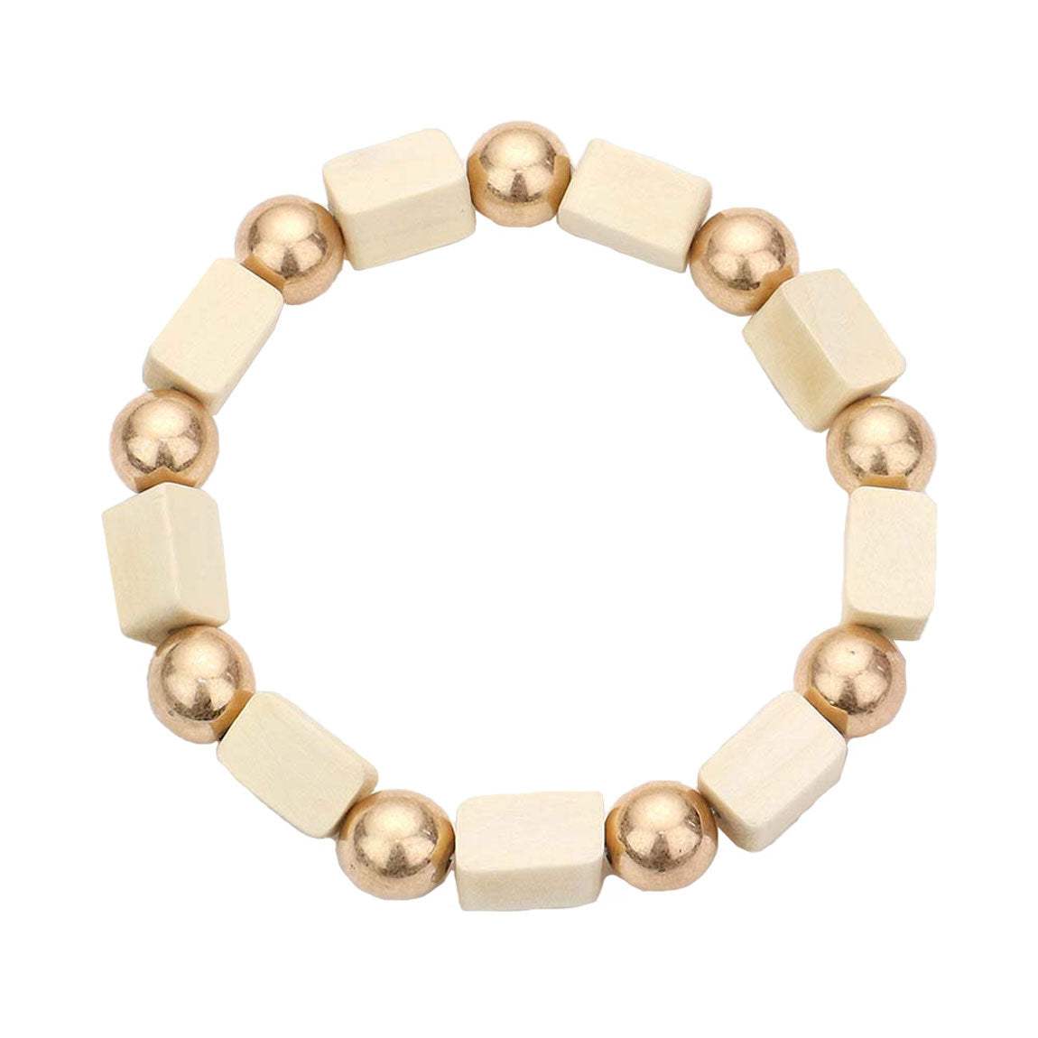 Cube Wood Metal Ball Stretch Bracelet - Madeline Love - Flyclothing LLC