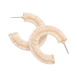 Faceted Bead Embellished Raffia Wrapped Hoop Earrings - Madeline Love - Flyclothing LLC