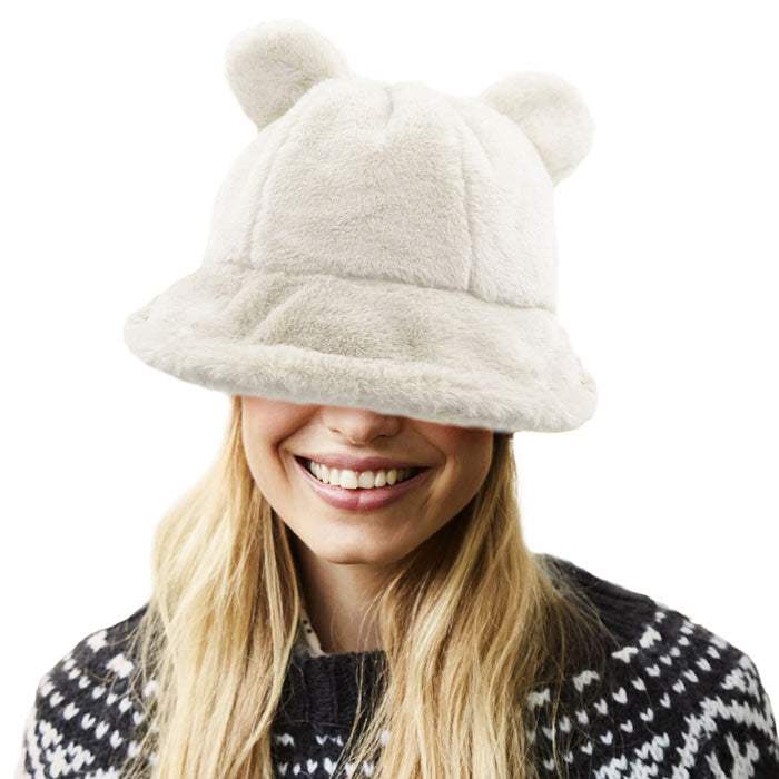Faux Fur Bear Ear Bucket Hat - Madeline Love - Flyclothing LLC