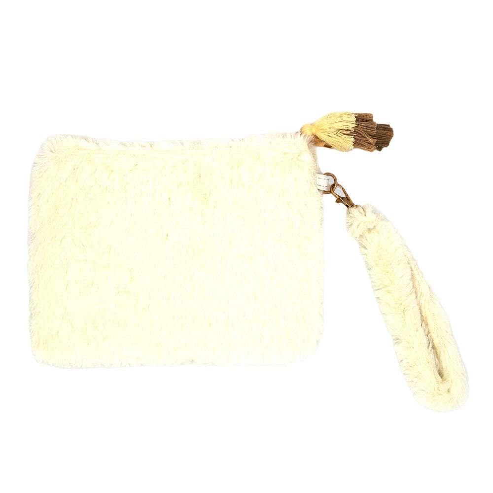 Faux Fur Tassel Pouch With Wristlet - Madeline Love - Flyclothing LLC