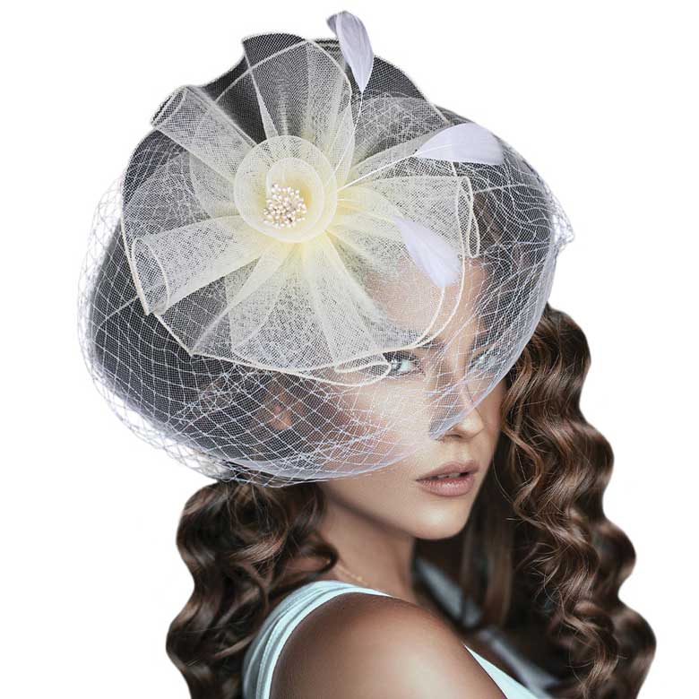 Feather Mesh Flower Fascinator Headband - Madeline Love - Flyclothing LLC