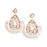 Felt Back Beaded Teardrop Thread Fringe Dangle Earrings - Madeline Love - Flyclothing LLC
