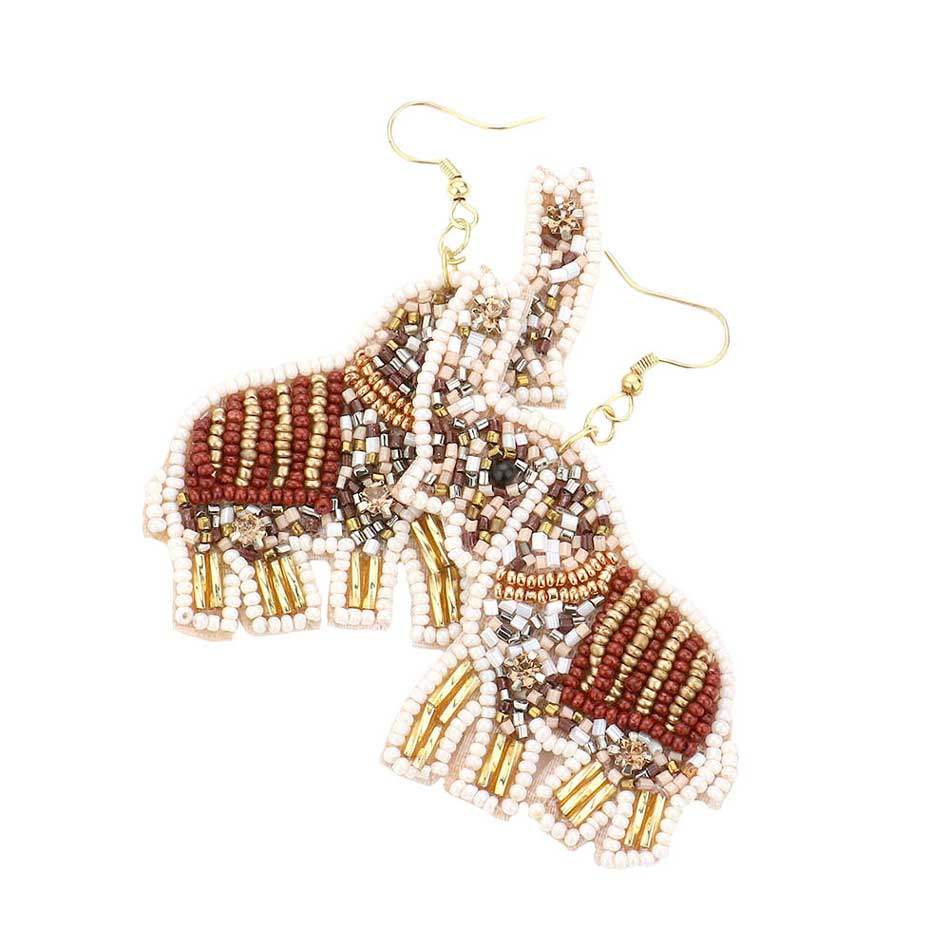 Felt Back Elephant Beaded Dangle Earrings - Madeline Love - Flyclothing LLC
