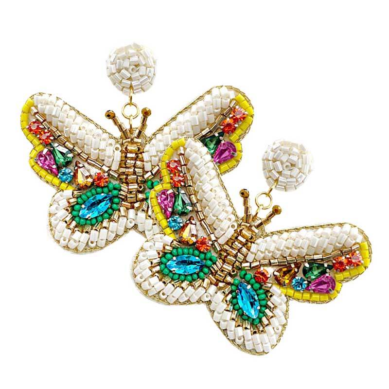 Felt Back Multi Stone Beaded Butterfly Dangle Earrings - Madeline Love - Flyclothing LLC