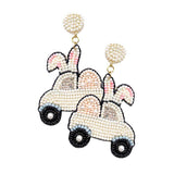 Felt Back Seed Beaded Easter Bunny Car Dangle Earrings - Madeline Love - Flyclothing LLC