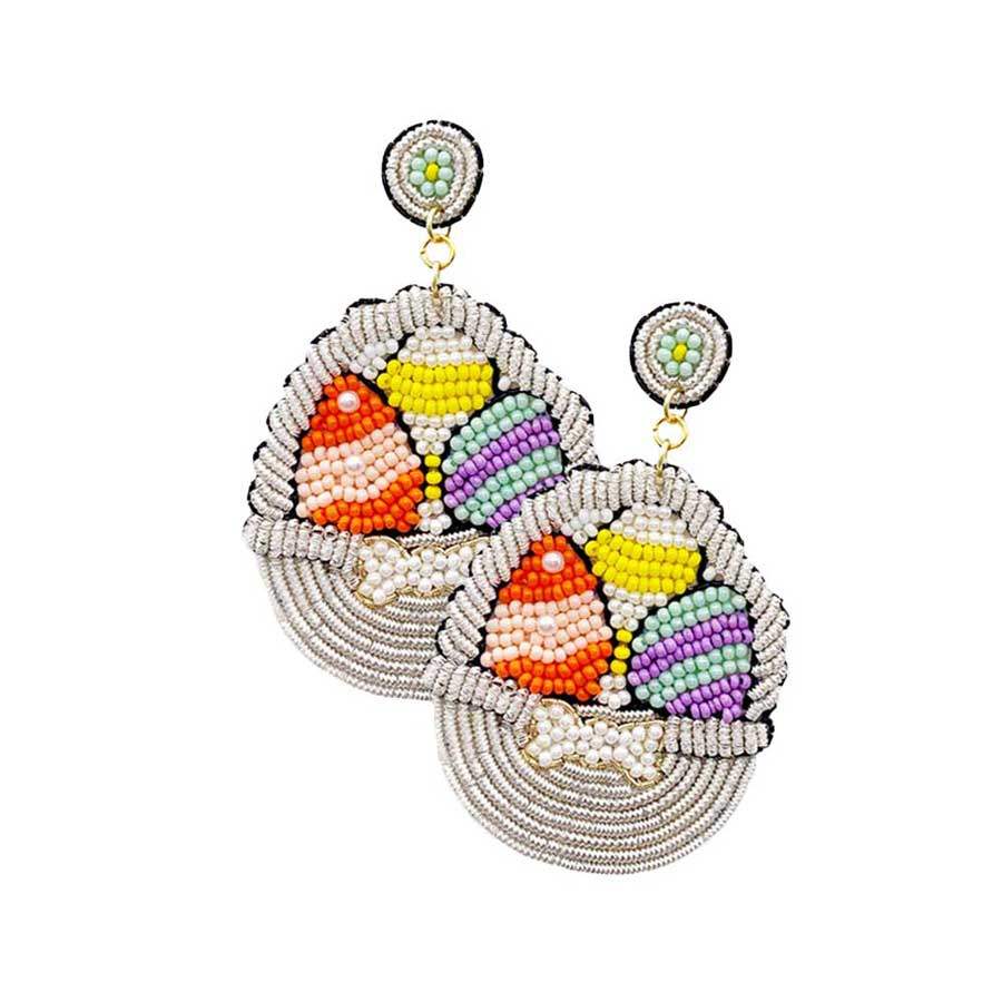 Felt Back Seed Beaded Easter Egg Basket Dangle Earrings - Madeline Love - Flyclothing LLC