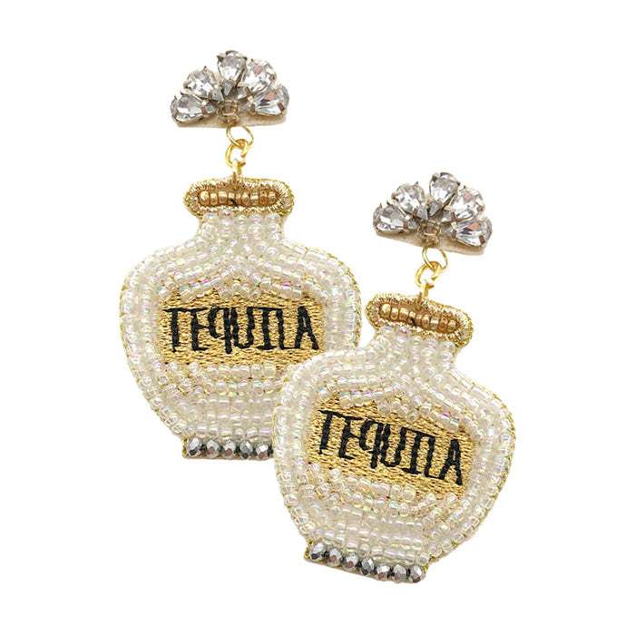 Felt Back Seed Beaded Tequila Dangle Earrings - Madeline Love - Flyclothing LLC