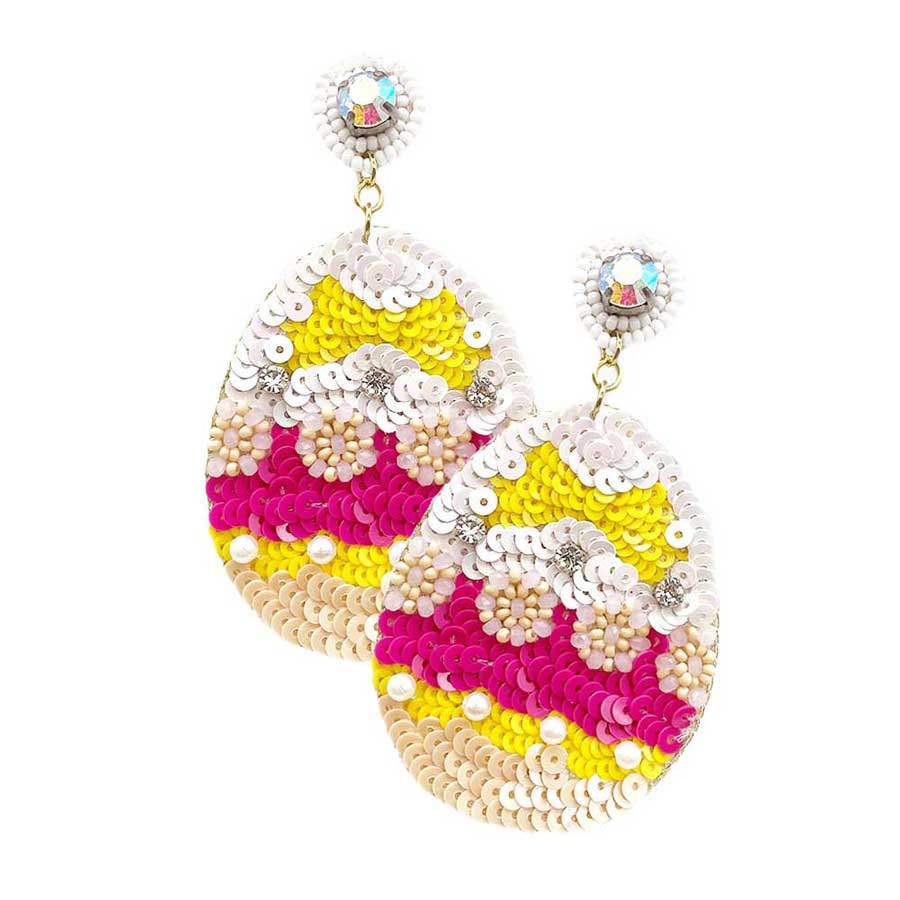 Felt Back Sequin Easter Egg Dangle Earrings - Madeline Love - Flyclothing LLC