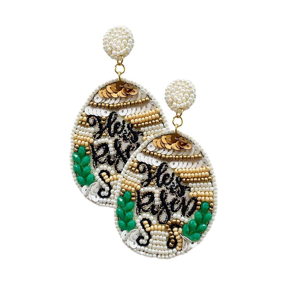 Felt Back Sequin Seed Beaded Easter Egg Dangle Earrings - Madeline Love - Flyclothing LLC