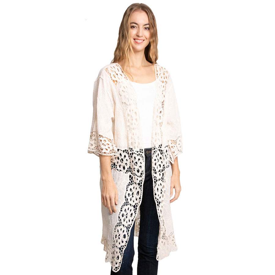 Floral Lace Trimmed Cover Up Kimono Poncho - Madeline Love - Flyclothing LLC
