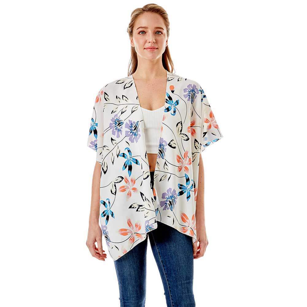 Flower Printed Cover Up Kimono Poncho - Madeline Love - Flyclothing LLC