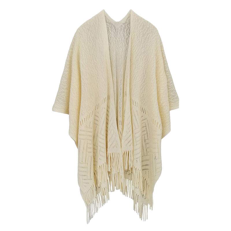 Geometry Open Knit Ruana With Fringe - Madeline Love - Flyclothing LLC
