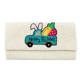 Happy Easter Carrot Bunny Seed Beaded Clutch Crossbody Bag - Madeline Love - Flyclothing LLC