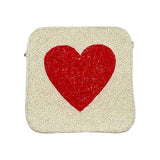 Heart Accented Seed Beaded Square Crossbody Bag - Madeline Love - Flyclothing LLC