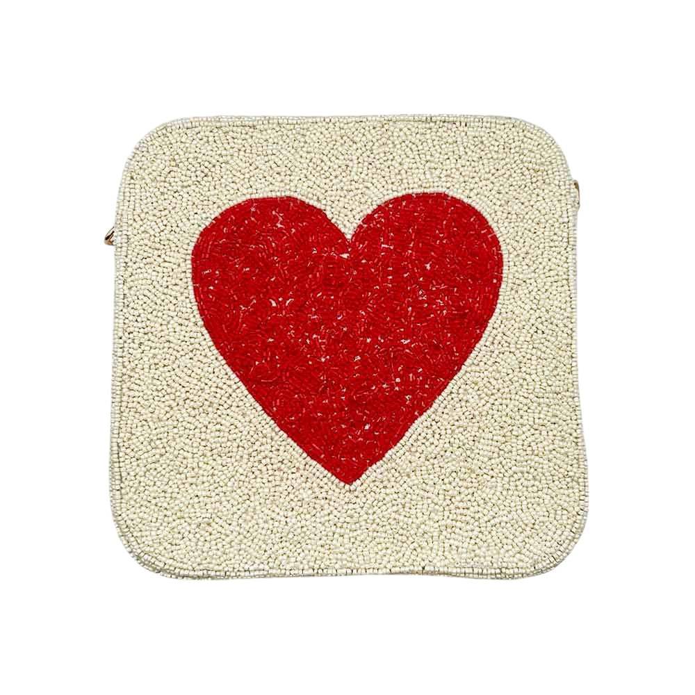 Heart Accented Seed Beaded Square Crossbody Bag - Madeline Love - Flyclothing LLC