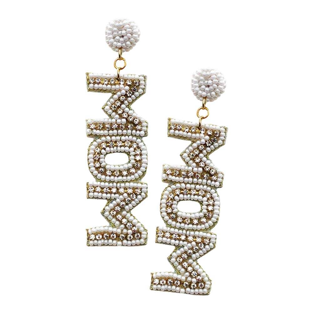 MOM Felt Back Rhinestone Beaded Message Dangle Earrings - Madeline Love - Flyclothing LLC
