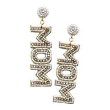 MOM Felt Back Rhinestone Beaded Message Dangle Earrings - Madeline Love - Flyclothing LLC