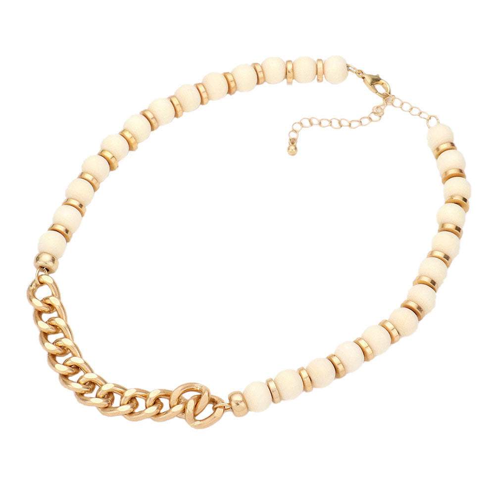 Metal Chain Link Accented Wood Necklace - Madeline Love - Flyclothing LLC