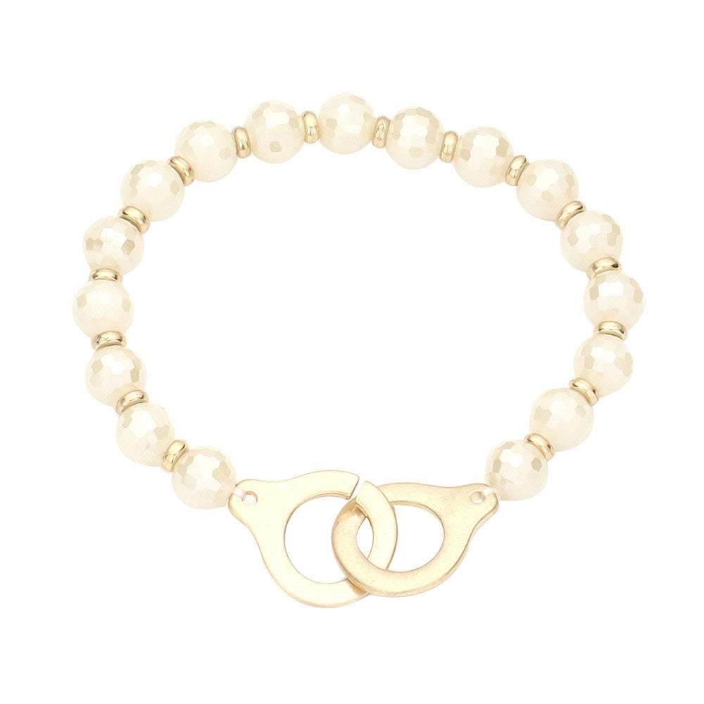 Open Metal Link Accented Faceted Beaded Stretch Bracelet - Madeline Love - Flyclothing LLC