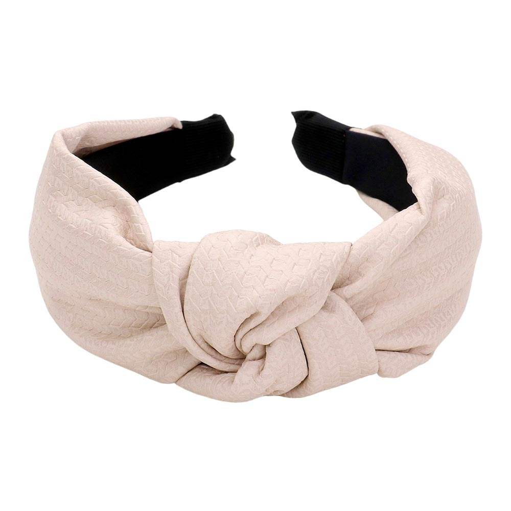 Pattern Detailed Solid Faux Leather Knot Burnout Headband - Madeline Love - Flyclothing LLC