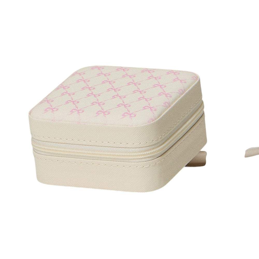 Pink Bow Pattern Portable Square Jewelry Box - Madeline Love - Flyclothing LLC