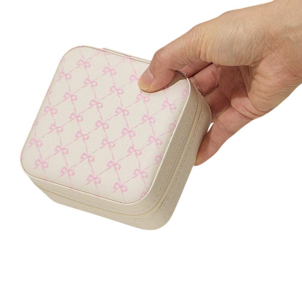Pink Bow Pattern Portable Square Jewelry Box - Madeline Love - Flyclothing LLC
