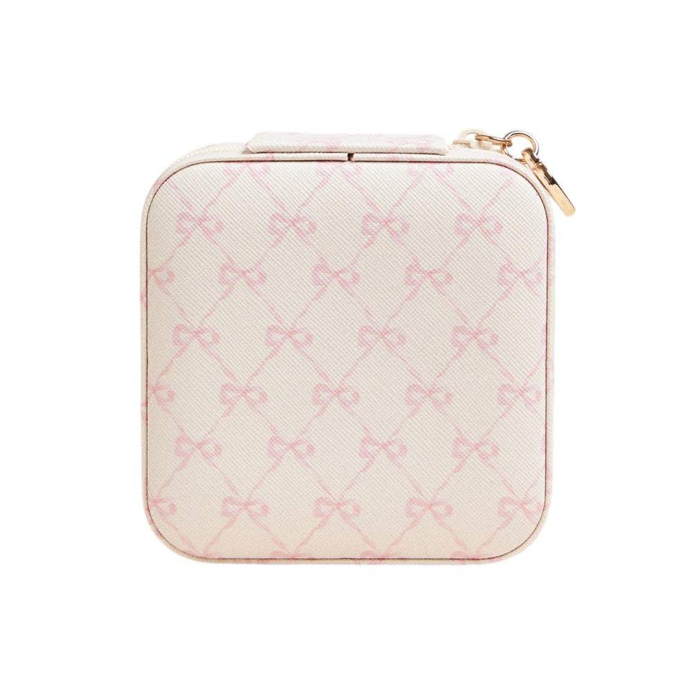 Pink Bow Pattern Portable Square Jewelry Box - Madeline Love - Flyclothing LLC