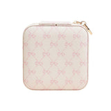 Pink Bow Pattern Portable Square Jewelry Box - Madeline Love - Flyclothing LLC