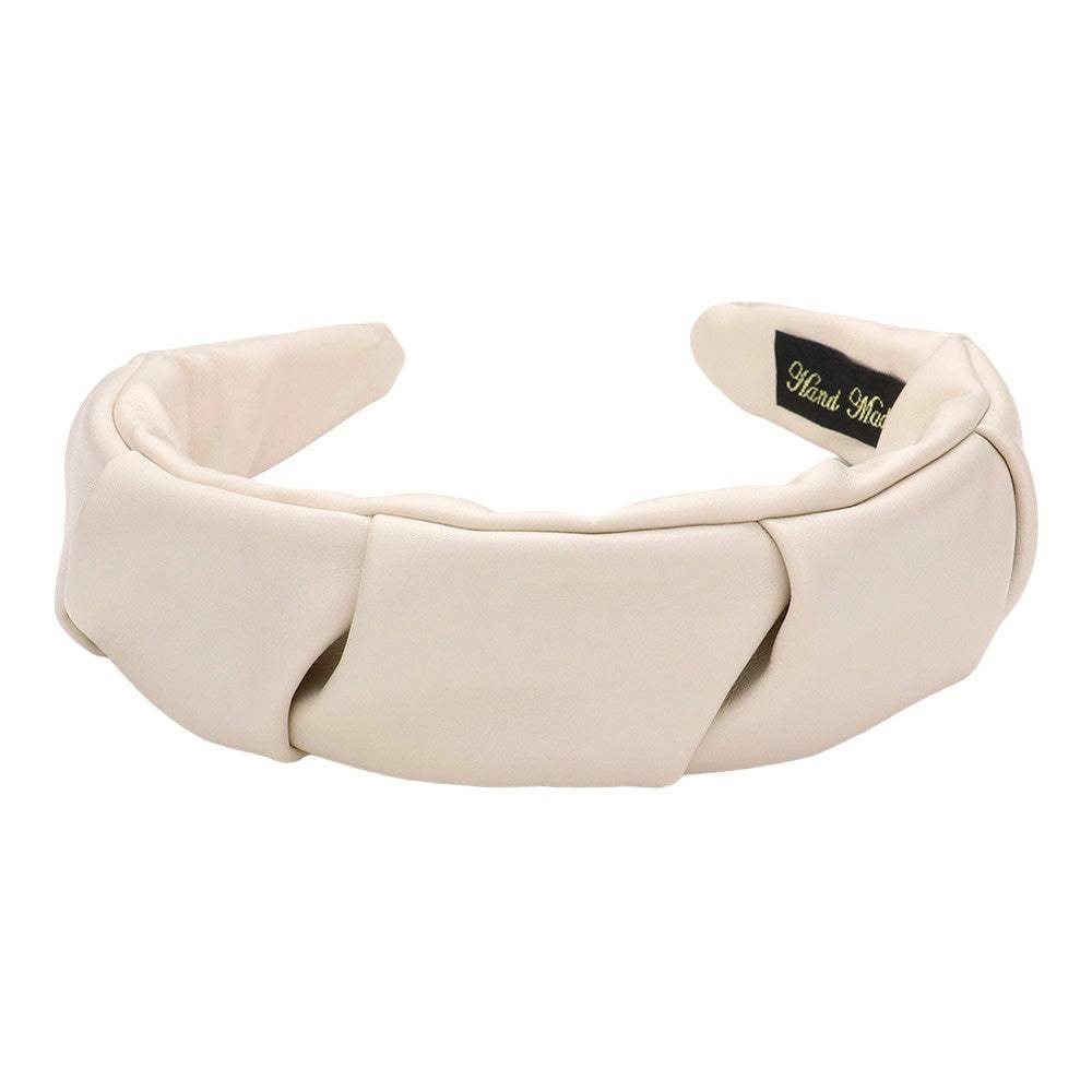 Pleated Solid Faux Leather Headband - Madeline Love - Flyclothing LLC