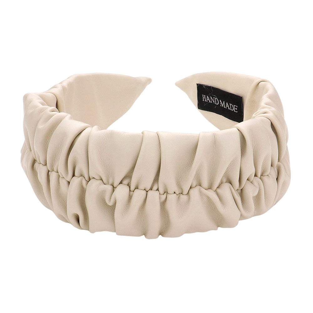 Pleated Solid Faux Leather Headband - Madeline Love - Flyclothing LLC