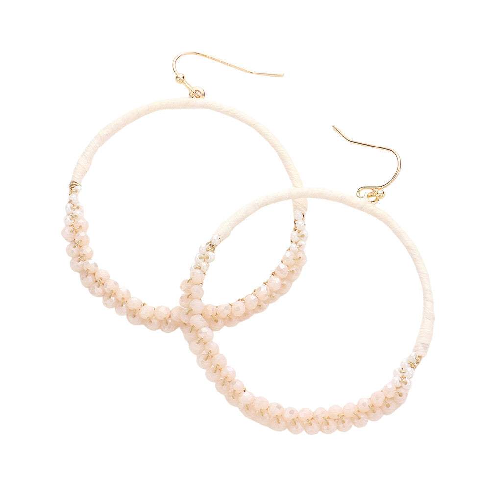 Raffia Faceted Bead Wrapped Open Metal Circle Earrings - Madeline Love - Flyclothing LLC