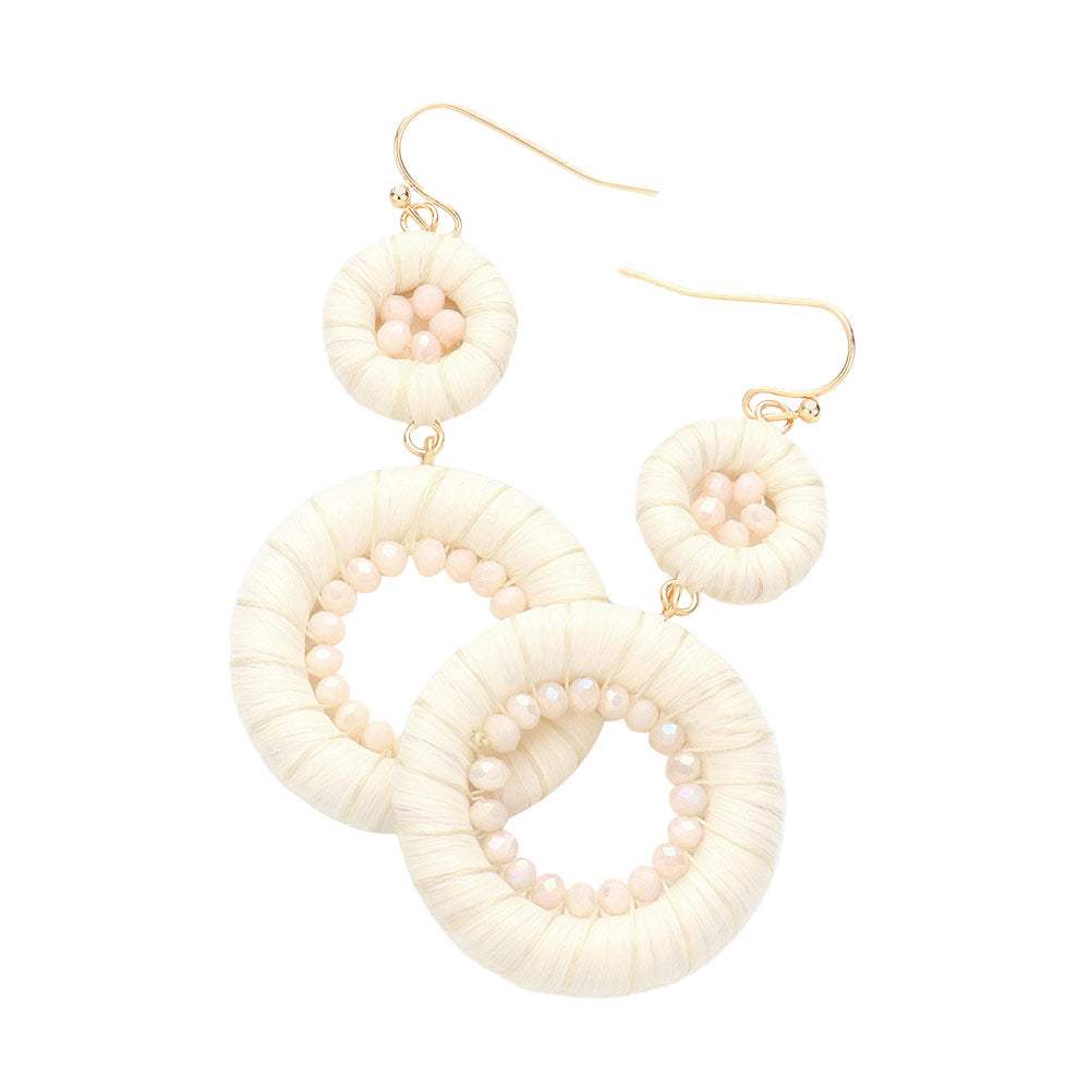 Raffia Wrapped Faceted Bead Embellished Dangle Earrings - Madeline Love - Flyclothing LLC
