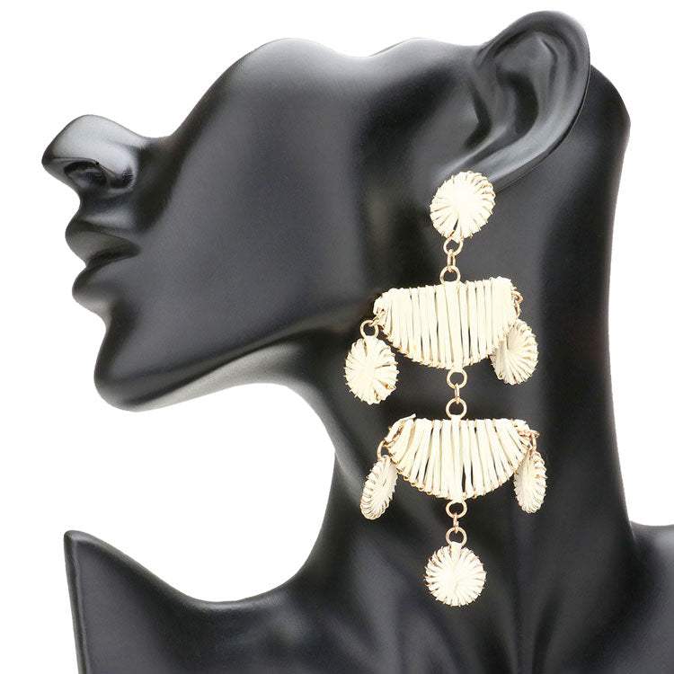 Raffia Wrapped Geometric Metal Link Dangle Earrings - Madeline Love - Flyclothing LLC
