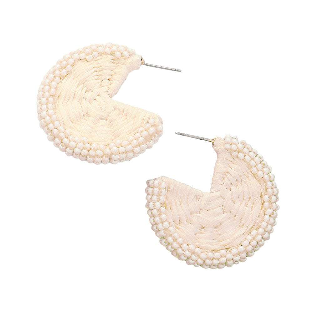 Raffia Wrapped Seed Beaded Round Earrings - Madeline Love - Flyclothing LLC