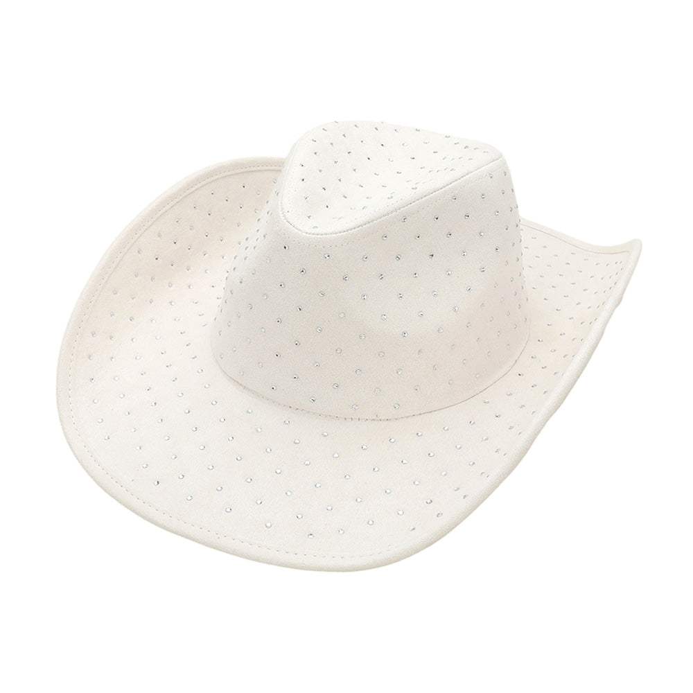 Rhinestone Embellished Faux Suede Western Cowboy Fedora Hat - Madeline Love - Flyclothing LLC