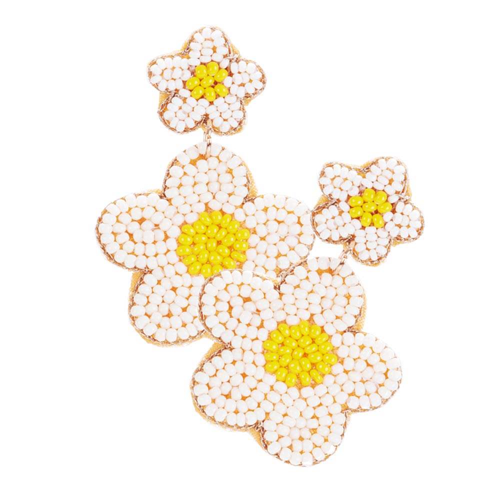 Seed Beaded Double Flower Link Dangle Earrings - Madeline Love - Flyclothing LLC