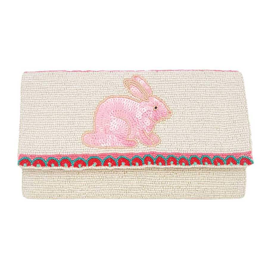 Sequin Easter Bunny Seed Beaded Clutch Crossbody Bag - Madeline Love - Flyclothing LLC