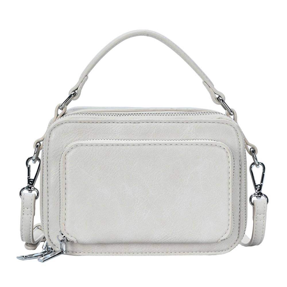 Solid Faux Leather Rectangle Tote Crossbody Bag - Madeline Love - Flyclothing LLC