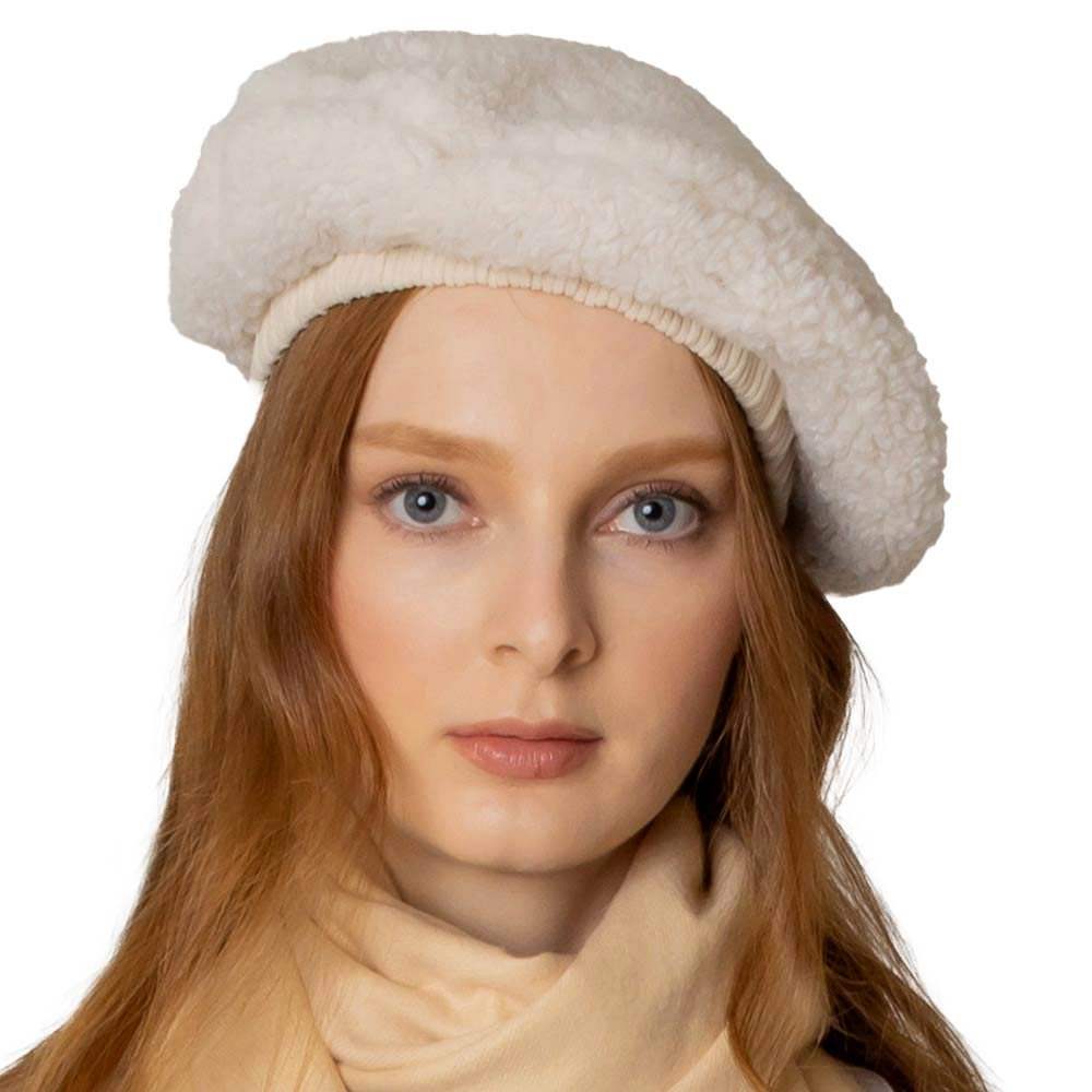 Solid Sherpa Beret Hat - Madeline Love - Flyclothing LLC