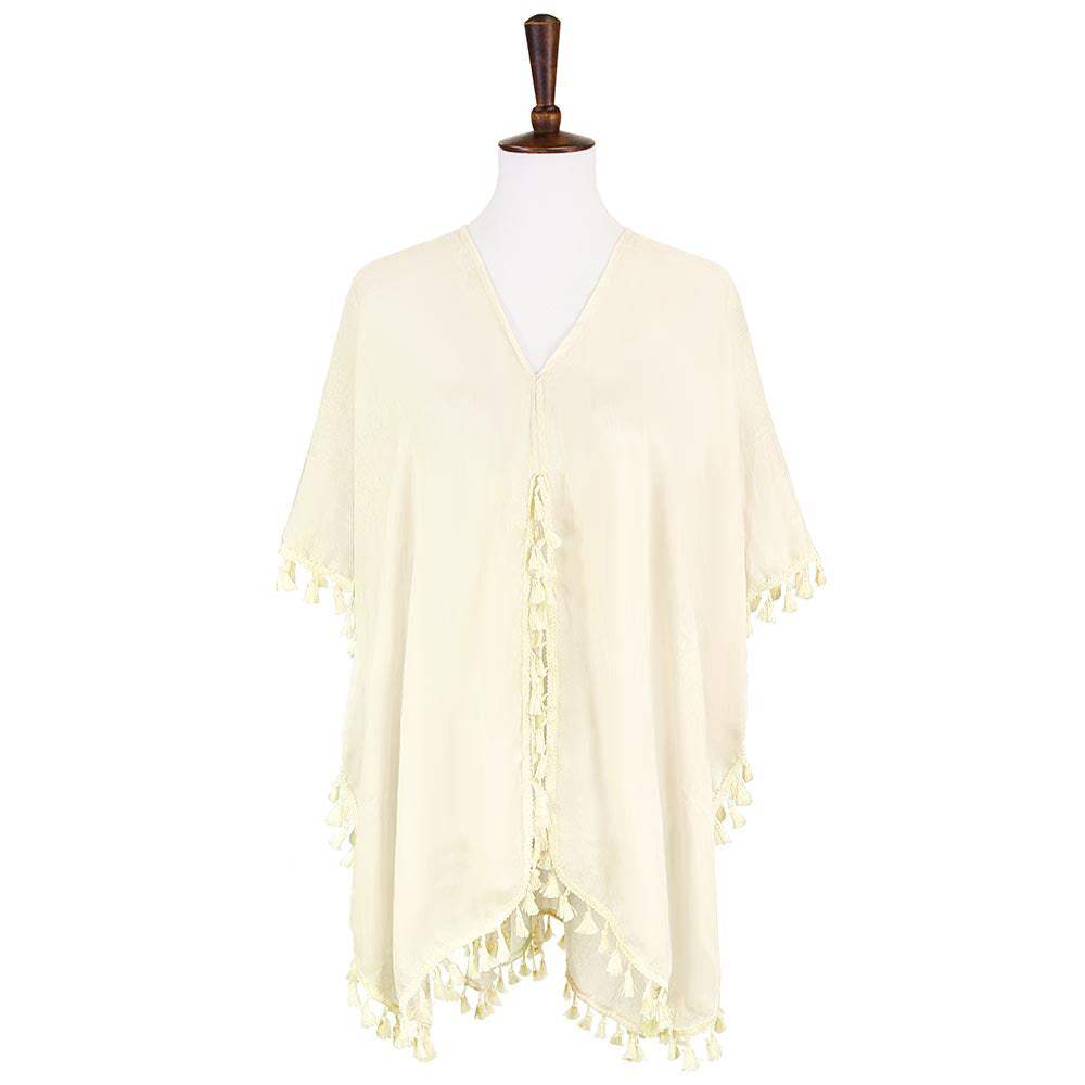 Tassel Trimmed Solid Cover Up - Madeline Love - Flyclothing LLC