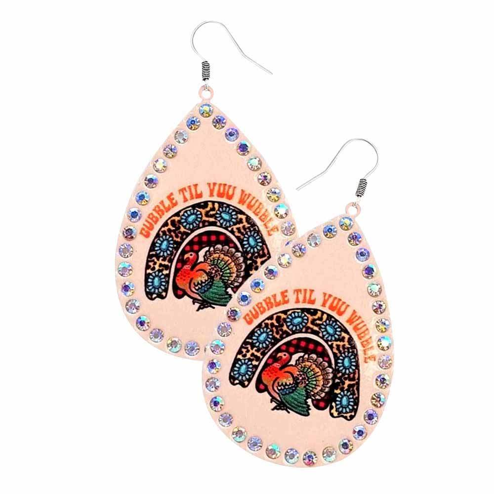 Thanksgiving Turkey Printed Teardrop Metal Dangle Earrings - Madeline Love - Flyclothing LLC