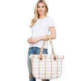Top Fringe Pointed Check Patterned Tote Bag - Madeline Love - Flyclothing LLC
