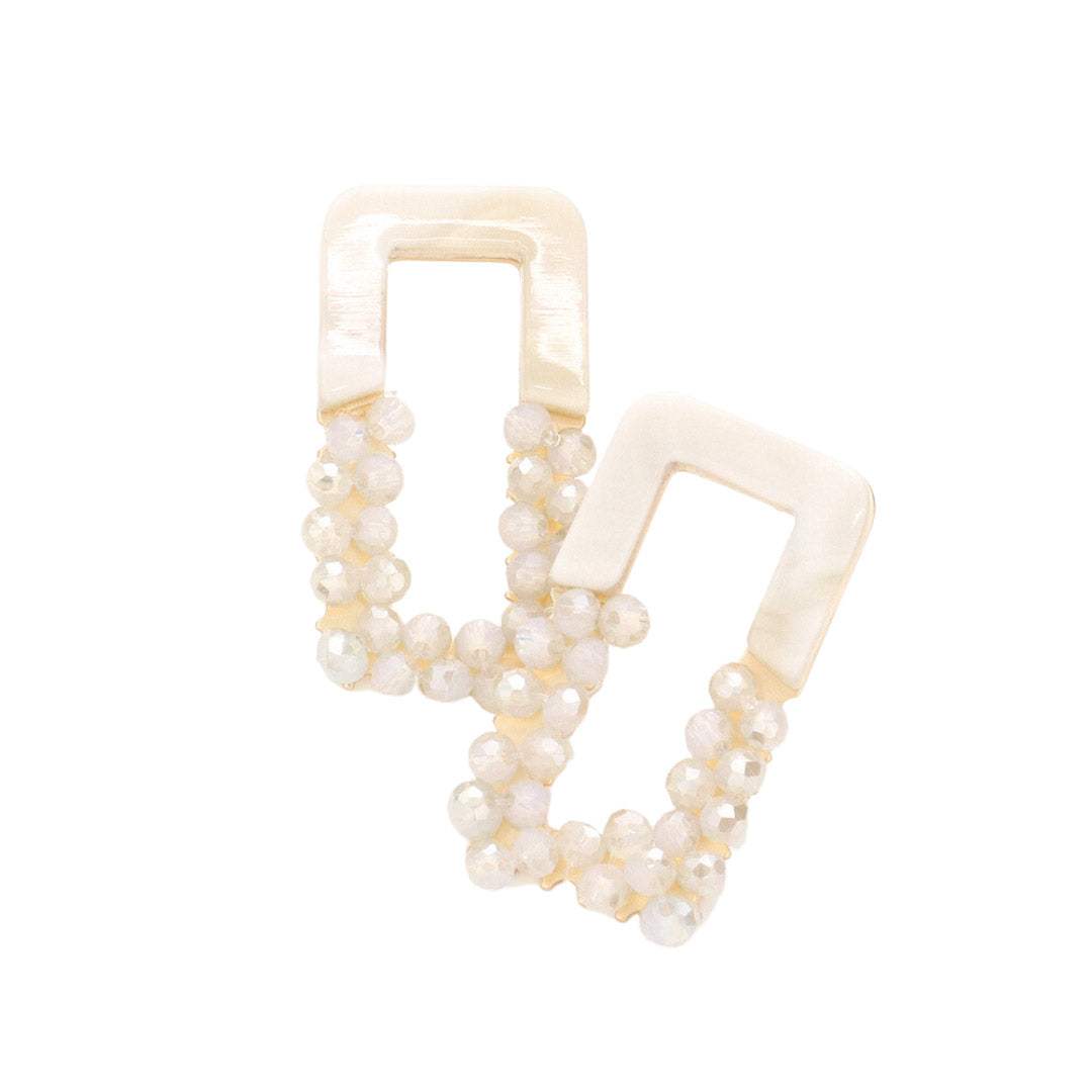 Celluloid Acetate Faceted Beaded Open Rectangle Earrings - Madeline Love - Flyclothing LLC